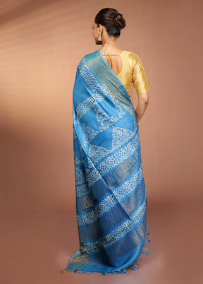 Blue Tussar Silk Saree With Blouse Piece
