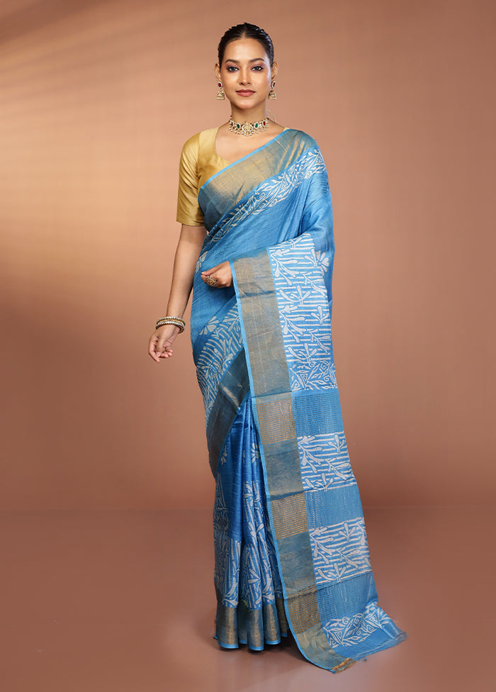Blue Tussar Silk Saree With Blouse Piece