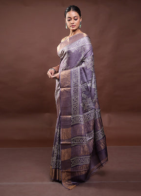 Grey Tussar Silk Saree With Blouse Piece