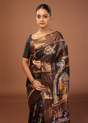 Brown Handloom Tussar Silk Saree With Blouse Piece