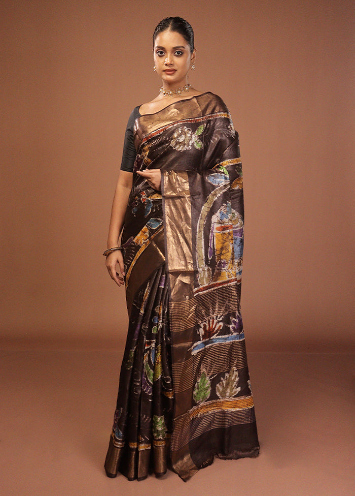 Brown Handloom Tussar Silk Saree With Blouse Piece