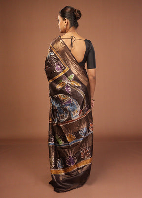Brown Handloom Tussar Silk Saree With Blouse Piece