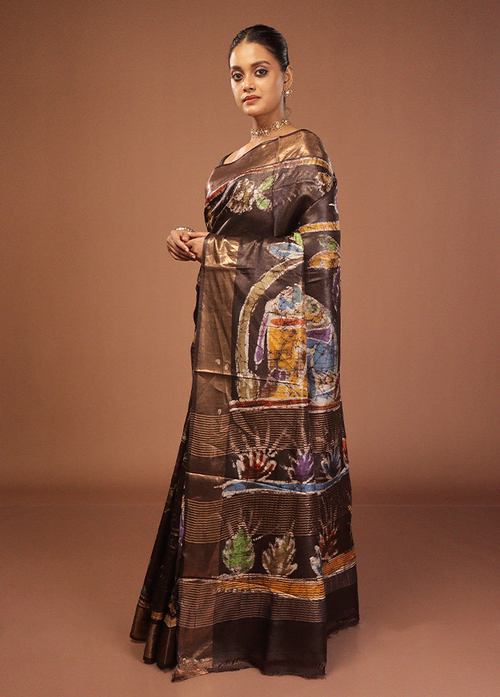 Brown Handloom Tussar Silk Saree With Blouse Piece