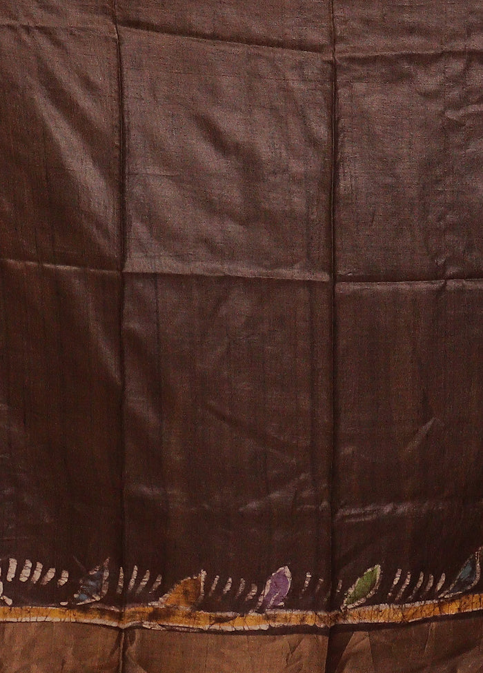 Brown Handloom Tussar Silk Saree With Blouse Piece