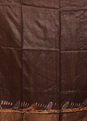 Brown Handloom Tussar Silk Saree With Blouse Piece