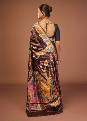 Brown Handloom Tussar Pure Silk Saree With Blouse Piece