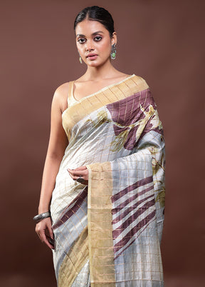 Multicolor Handloom Tussar Pure Silk Saree With Blouse Piece