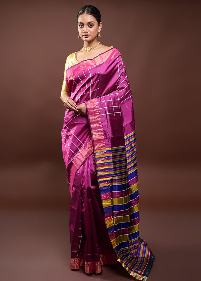 Purple Kalakshetra Silk Saree With Blouse Piece