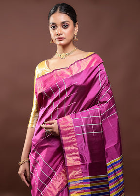 Purple Kalakshetra Silk Saree With Blouse Piece