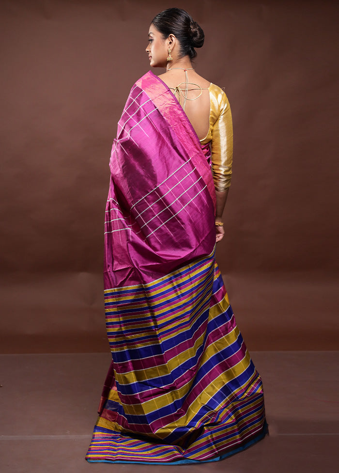 Purple Kalakshetra Silk Saree With Blouse Piece