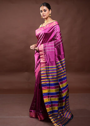 Purple Kalakshetra Silk Saree With Blouse Piece