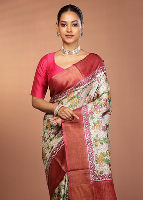 Cream Tussar Silk Saree With Blouse Piece