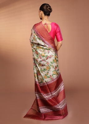Cream Tussar Silk Saree With Blouse Piece