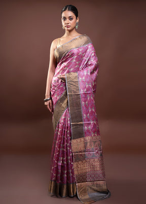 Pink Tussar Silk Saree With Blouse Piece