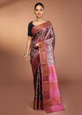 Grey Tussar Silk Saree With Blouse Piece