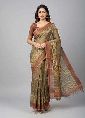 Green Tussar Silk Saree With Blouse Piece
