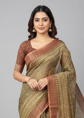 Green Tussar Silk Saree With Blouse Piece