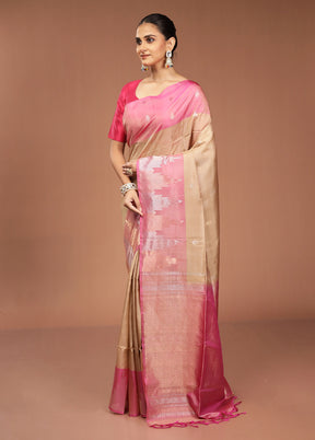 Cream Handloom Kanjivaram Pure Silk Saree With Blouse Piece