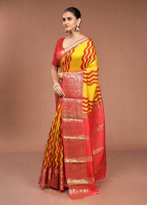Yellow Chanderi Cotton Saree With Blouse Piece