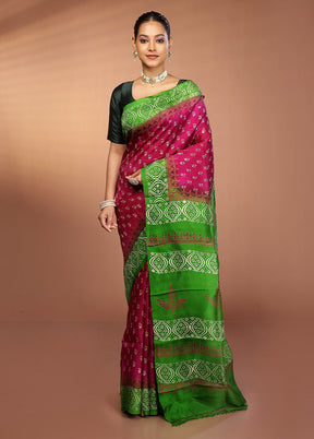 Purple Printed Pure Silk Saree Without Blouse Piece