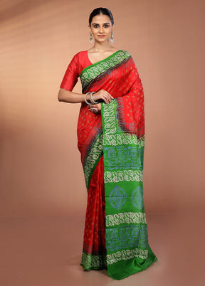 Red Printed Pure Silk Saree Without Blouse Piece