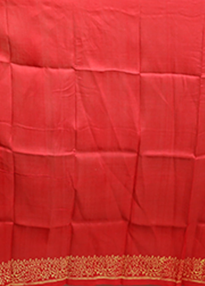 Brown Printed Pure Silk Saree Without Blouse Piece