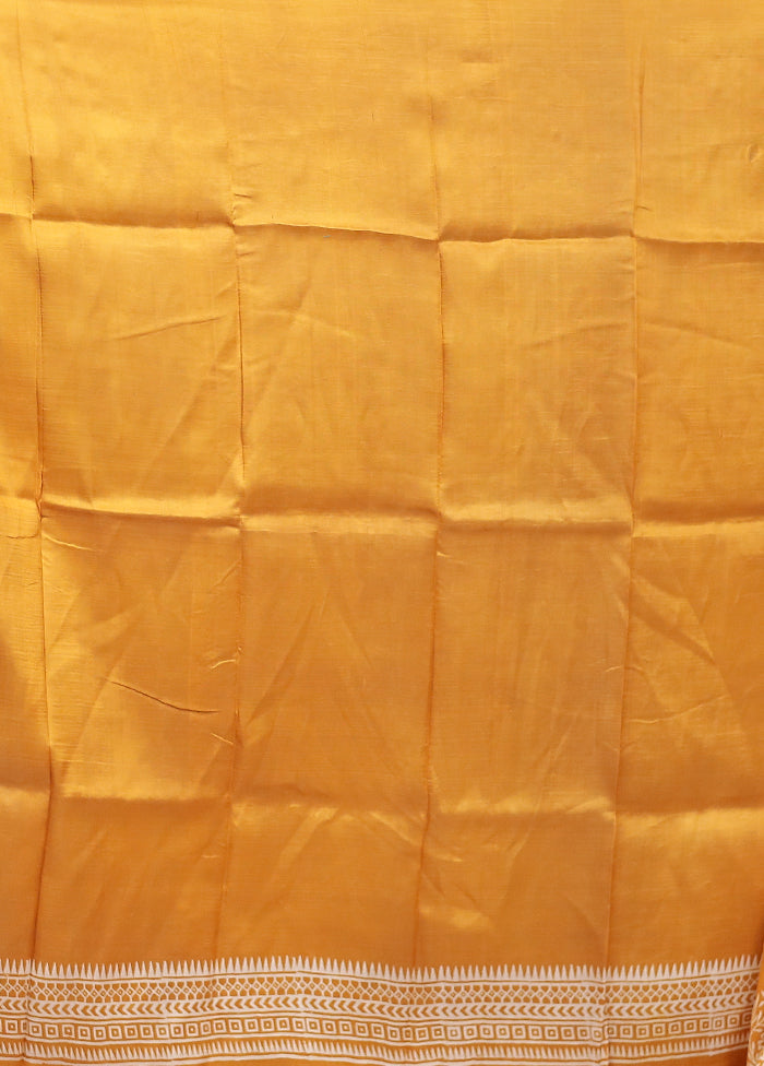 Yellow Printed Pure Silk Saree Without Blouse Piece