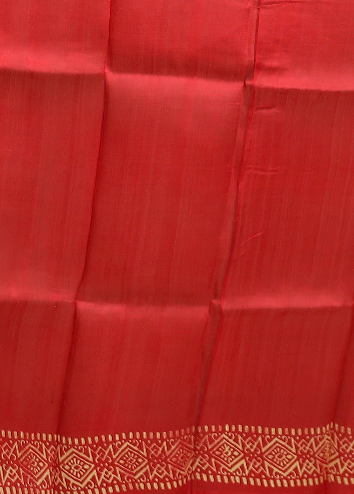 Brown Printed Pure Silk Saree Without Blouse Piece