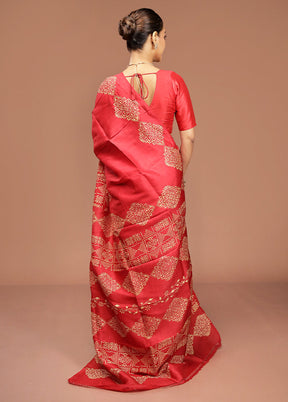 Red Printed Pure Silk Saree Without Blouse Piece