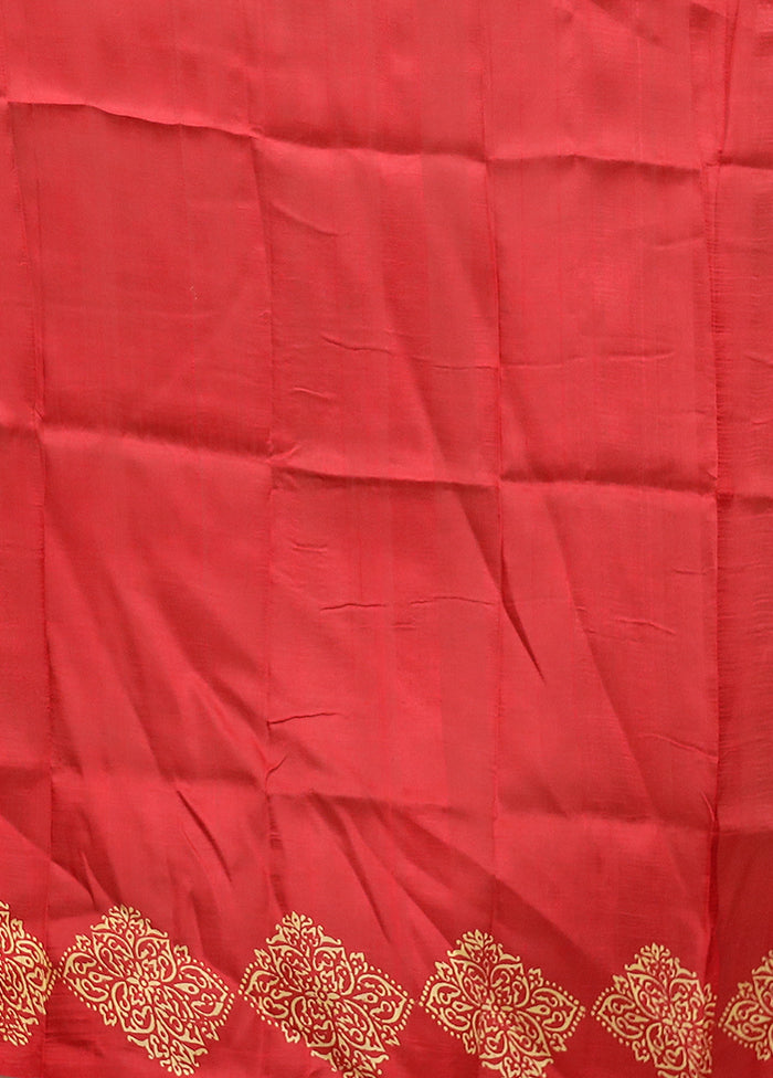 Red Printed Pure Silk Saree Without Blouse Piece