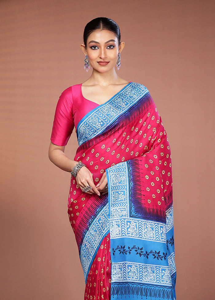 Pink Printed Silk Saree Without Blouse Piece