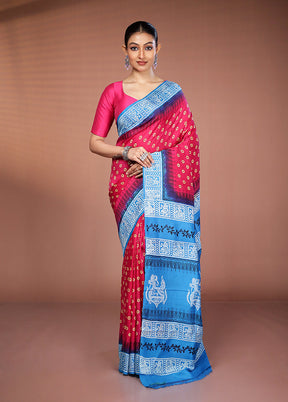 Pink Printed Silk Saree Without Blouse Piece