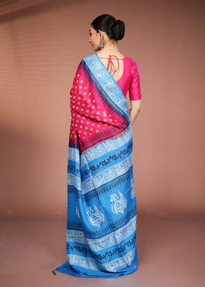 Pink Printed Silk Saree Without Blouse Piece