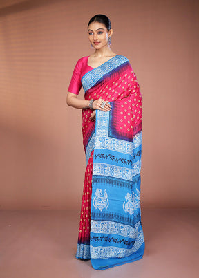 Pink Printed Silk Saree Without Blouse Piece