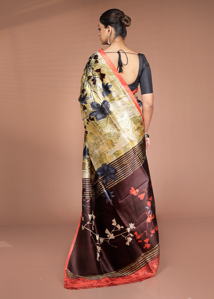 Cream Printed Pure Silk Saree Without Blouse Piece