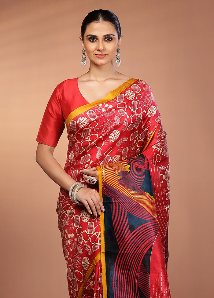 Multicolor Printed Pure Silk Saree Without Blouse Piece