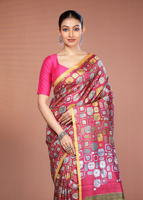 Pink Printed Silk Saree Without Blouse Piece