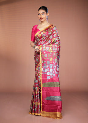 Pink Printed Silk Saree Without Blouse Piece