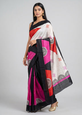 Pink Printed Pure Silk Saree Without Blouse Piece