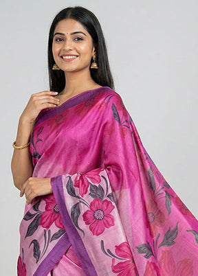 Purple Printed Pure Silk Saree Without Blouse Piece