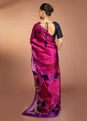 Purple Printed Pure Silk Saree Without Blouse Piece