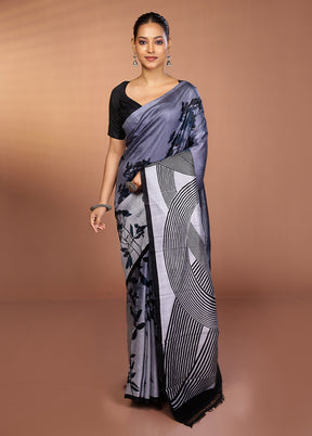 Grey Printed Pure Silk Saree Without Blouse Piece