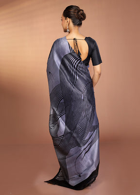 Grey Printed Pure Silk Saree Without Blouse Piece