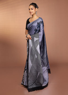 Grey Printed Pure Silk Saree Without Blouse Piece