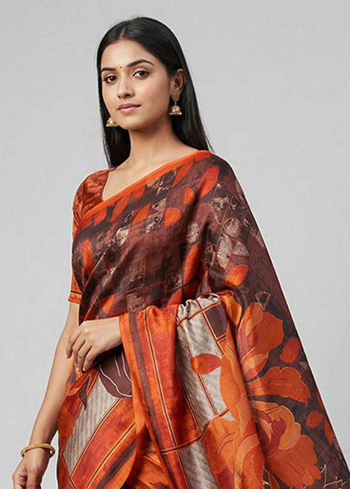 Maroon Printed Pure Silk Saree Without Blouse Piece