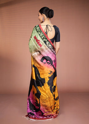 Green Handloom Printed Pure Silk Saree Without Blouse Piece