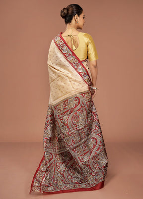 Cream Printed Pure Silk Saree Without Blouse Piece