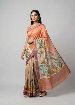 Multicolor Handloom Tussar Pure Silk Saree With Blouse Piece