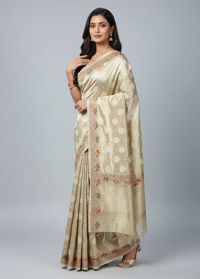 Cream Tissue Silk Saree With Blouse Piece