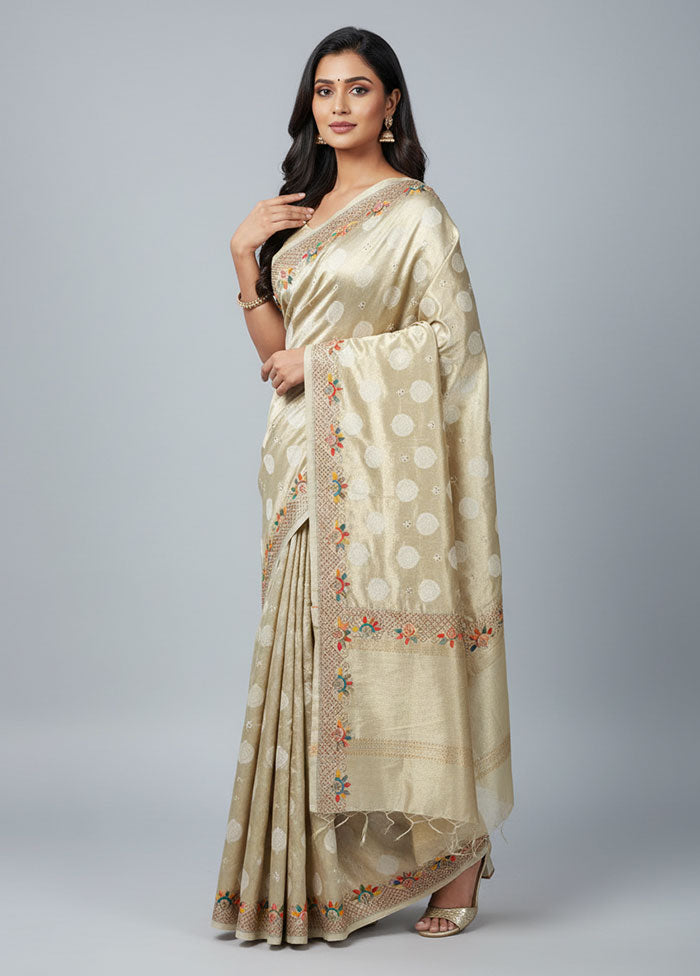 Cream Tissue Silk Saree With Blouse Piece